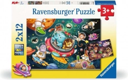 Puzzle Zwierzątka w kosmosie 2x12 elementów Ravensburger