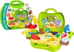 plastelina świat dinozaurów w kuferku – foremki i narzędzia, zielona