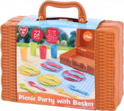 Koszyk piknikowy z naczyniami dla dzieci, 22 elementy
