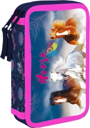 Dwupoziomowy szkolny piórnik z motywem koni Oxybag