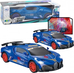 Interaktywny sportowy samochód z czujnikiem przeszkód, świecącą kulą LED i obrotem 360°, niebieski