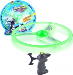 Latający dysk z wyrzutnią i efektem świetlnym – Zielony
