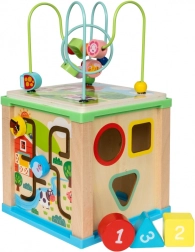 Drewniana aktywna kostka z labiryntem i zegarem