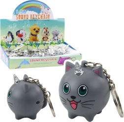 Brelok kotek-jednorożec z podświetlanym rogiem LED i dźwiękiem, szary