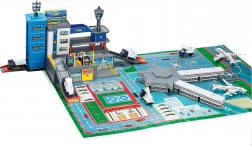 Garaż lotniskowy – zestaw z 4 autami i samolotem, metalowy