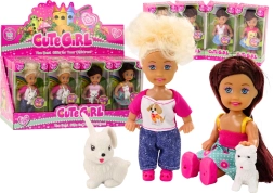 Mini lalka z długimi włosami i zwierzątkiem w kolorowym ubranku