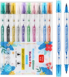 Zestaw metalicznych dwustronnych markerów z brokatem, 10 szt.