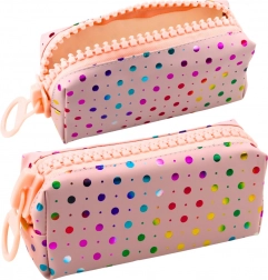 Szkolny piórnik Duże różowe kropki z dużym zamkiem