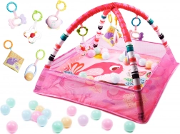 Edukacyjna mata z pałąkami i piłeczkami różowa