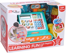 Dziecięca kasa sklepu z kalkulatorem i akcesoriami