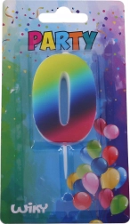 Imprezowa świeczka cyfra 0 tęczowa