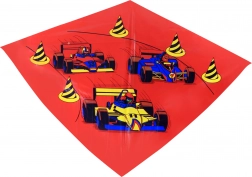 Kolorowy latający latawiec z motywem wyścigowych aut