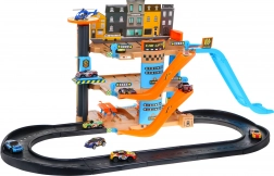 Czteropiętrowa wieża parkingowa z windą dla dzieci 3+ Samochodziki i helikopter ze zjeżdżalnią