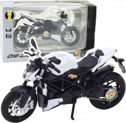 metalowy sportowy motocykl 1:12 ze światłami i dźwiękami – biały