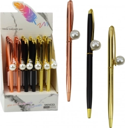 Metalowy automatyczny długopis kulkowy z perłowym wykończeniem, niebieski atrament 1,0 mm