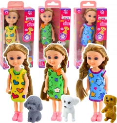 Mini lalka w sukience z pieskiem 14,5 cm