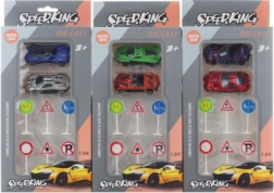 Zestaw metalowych autek ze znakami