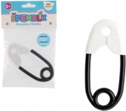 Plastowa biało-czarna grzechotka dziecięca w kształcie agrafki