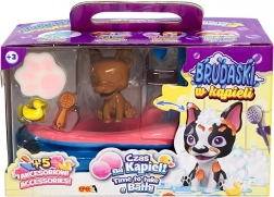 Brudaski w kąpieli – piesek Boston z wanienką i akcesoriami