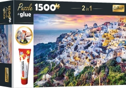 Trefl Zestaw 2w1 Puzzle Piękna Wyspa Santorini Grecja 1500 Elementów z Klejem