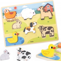 Viga drewniane puzzle Montessori Farma 2w1