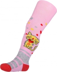 bawełniane rajstopy New Baby z antypoślizgiem i kotkiem, jasnoróżowe, rozm. 104–110