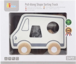 Drewniana zabawka do ciągnięcia i sorter kształtów – ciężarówka