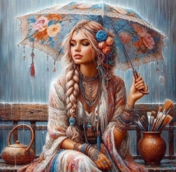 Malowanie diamentowe – dziewczyna z parasolką 30 × 40 cm