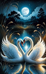 Diamentowe malowanie łabędzi przy pełni księżyca 30 × 40 cm