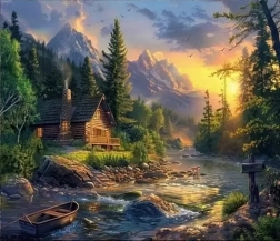 Malowanie diamentowe Chata przy brodzie