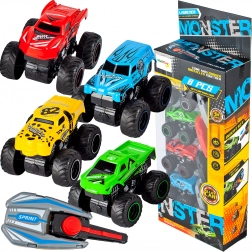 Zestaw wyścigowy: 4 metalowe auta z wyrzutniami