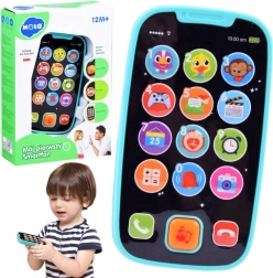 Interaktywny smartfon dla dzieci 12m+ z dźwiękami i światłami, 15 przycisków – Niebieski
