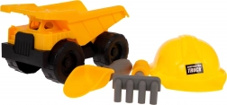 Pojazd budowlany z kaskiem i akcesoriami