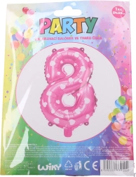 Nadmuchiwany balonik cyfra 8 różowy z serduszkami
