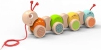 Drewniana zabawka do ciągnięcia gąsienica
