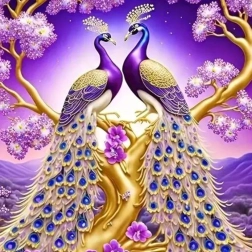 Diamentowe malowanie Pawie na gałęzi 30x40 cm