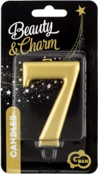 świeczka cyfra 7 w metalicznym złotym kolorze GODAN Beauty & Charm 8 cm