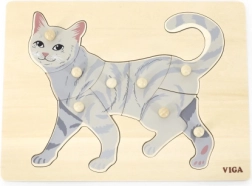 Drewniane puzzle z uchwytami Kot VIGA Montessori