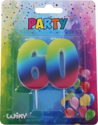 Świeczka urodzinowa cyfra 60 tęczowa