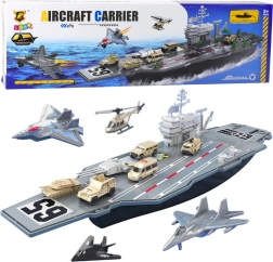 Duży wojskowy lotniskowiec z czołgami i samolotami 70cm