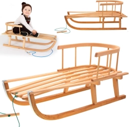 Drewniane sanki z oparciem i sznurkiem