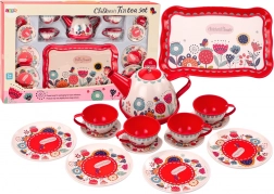 Zestaw do kawy i herbaty Filiżanki Czajniczek Taca Czerwona kawiarnia 15 el.