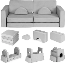 Składana modułowa dziecięca sofa dla 2 dzieci, 10 poduszek ECOTOYS – szara