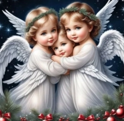 Diamentowe malowanie Trzej mali aniołkowie 30 × 40 cm