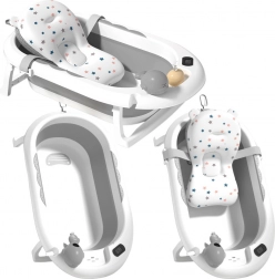 Składana wanienka dziecięca z termometrem i miękką wkładką, szara w gwiazdki