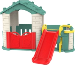 Domek ogrodowy 3w1 dla dzieci z zielonym dachem i zjeżdżalnią