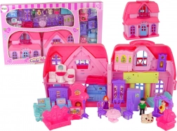 Plastikowy różowy domek willa z oświetleniem