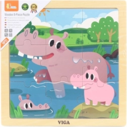 Drewniane puzzle hipopotamy Viga, 9 elementów