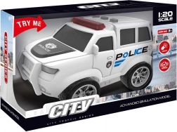 policyjny samochód z napędem ciernym z efektami świetlnymi i dźwiękowymi, biały 22,5 cm