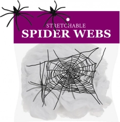 Sztuczna pajęczyna z 2 pająkami RUHHY biała dekoracja na Halloween